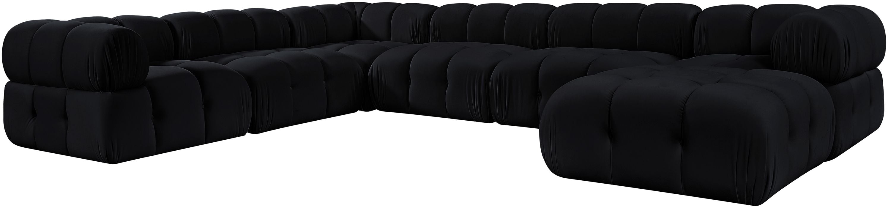 Meridian Furniture - Orin Black Velvet Performance Fabric Upholstered 7 pc. Sectional - 671Black-Sec7H - GreatFurnitureDeal