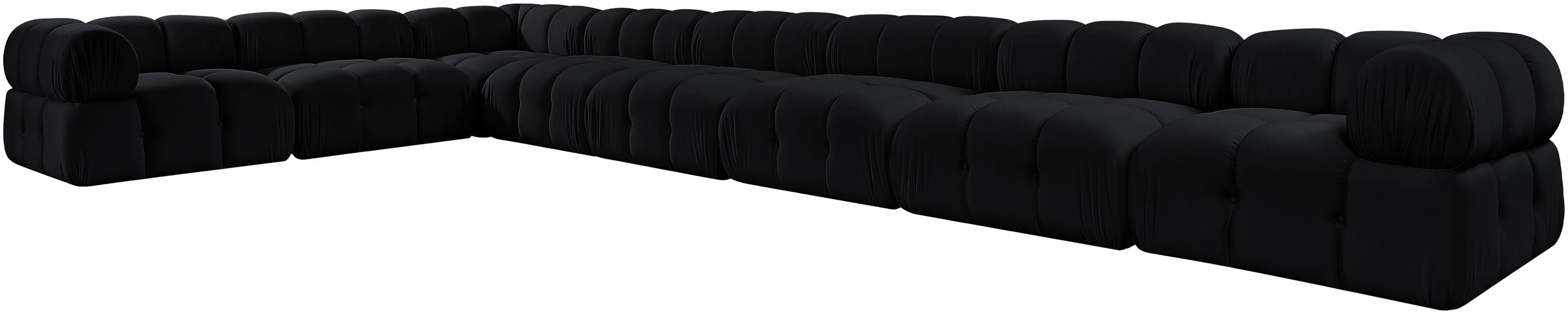 Meridian Furniture - Orin Black Velvet Performance Fabric Upholstered 8 pc. Sectional - 671Black-Sec8B - GreatFurnitureDeal