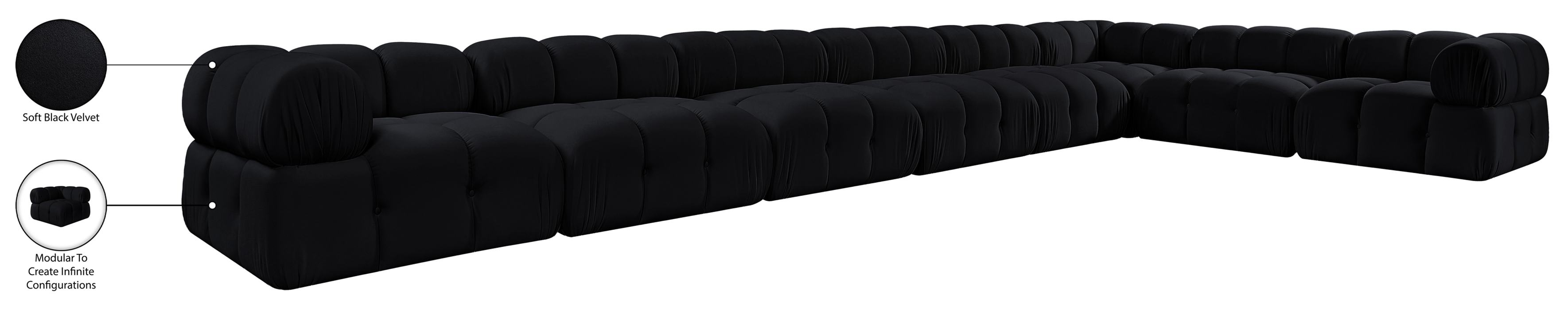 Meridian Furniture - Orin Black Velvet Performance Fabric Upholstered 8 pc. Sectional - 671Black-Sec8B - GreatFurnitureDeal