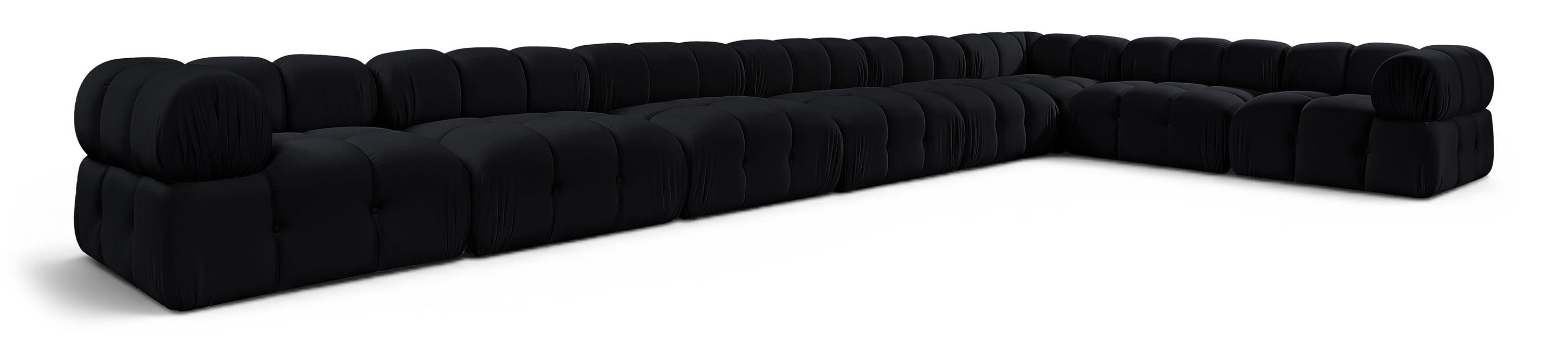 Meridian Furniture - Orin Black Velvet Performance Fabric Upholstered 8 pc. Sectional - 671Black-Sec8B - GreatFurnitureDeal