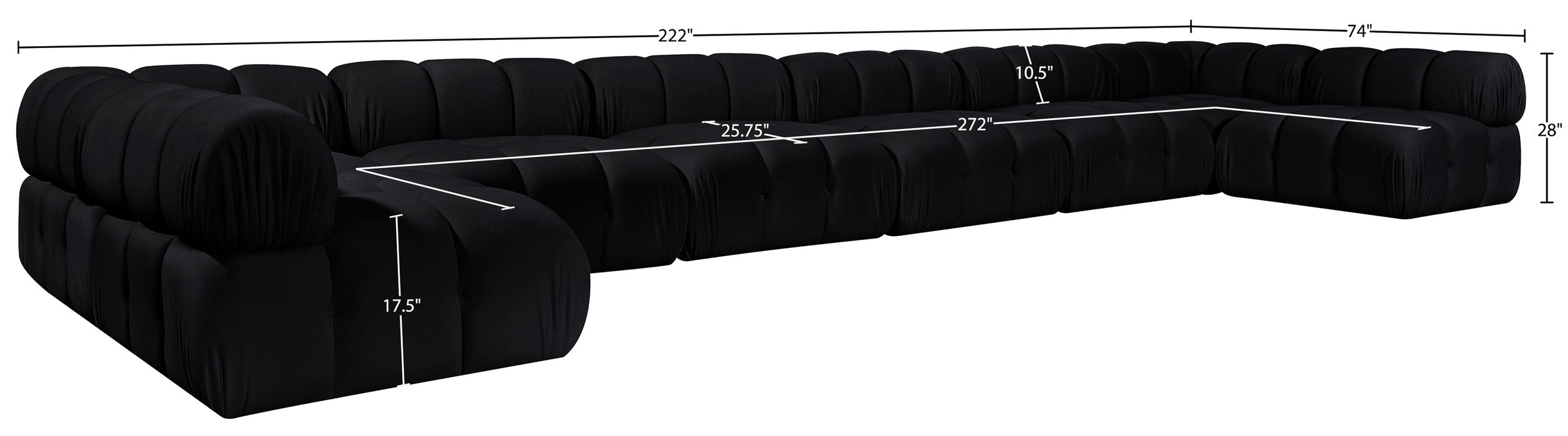 Meridian Furniture - Orin Black Velvet Performance Fabric Upholstered 8 pc. Sectional - 671Black-Sec8C - GreatFurnitureDeal