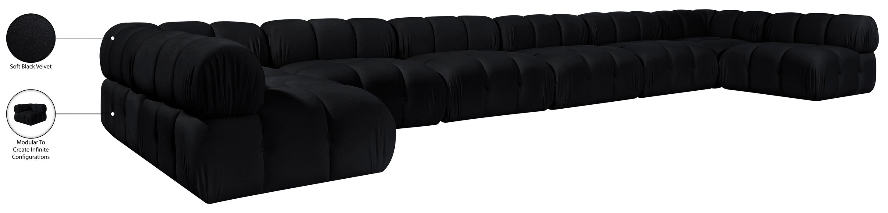 Meridian Furniture - Orin Black Velvet Performance Fabric Upholstered 8 pc. Sectional - 671Black-Sec8C - GreatFurnitureDeal