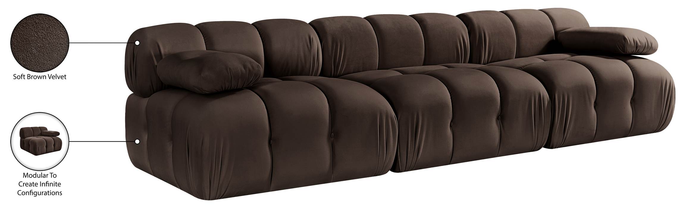 Meridian Furniture - Orin Brown Velvet Performance Fabric Upholstered 3 pc. Sofa - 671Brown-S3B - GreatFurnitureDeal