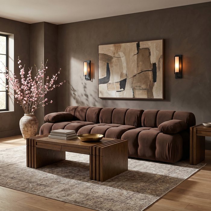 Meridian Furniture - Orin Brown Velvet Performance Fabric Upholstered 3 pc. Sofa - 671Brown-S3B - GreatFurnitureDeal