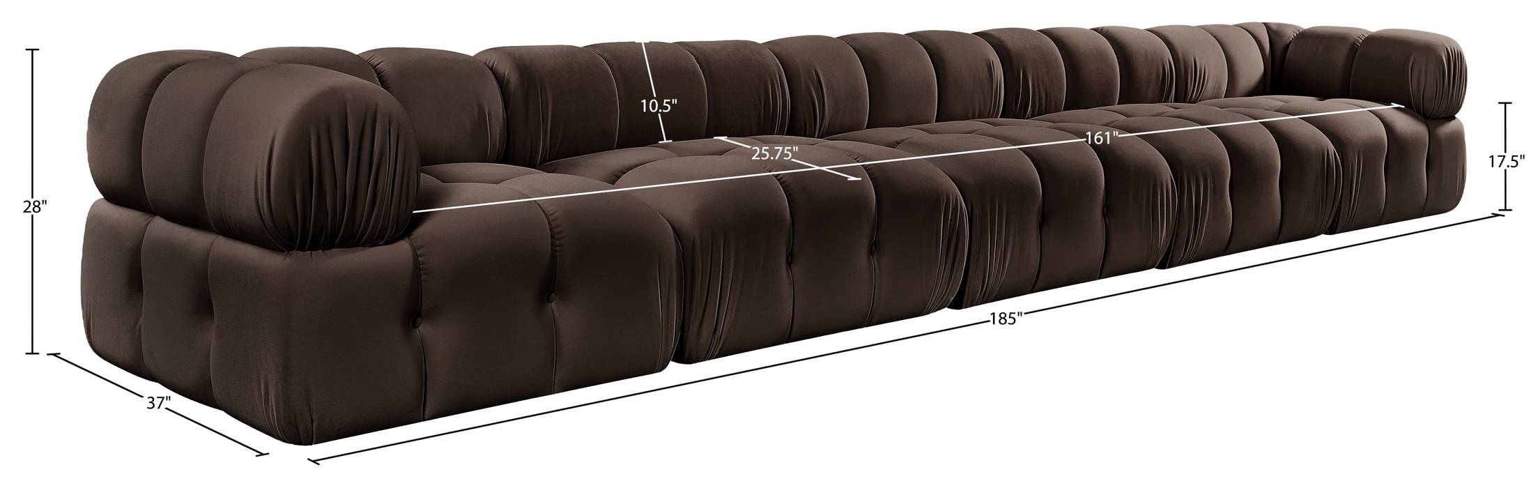 Meridian Furniture - Orin Brown Velvet Performance Fabric Upholstered 5 pc. Sofa - 671Brown-S5A - GreatFurnitureDeal