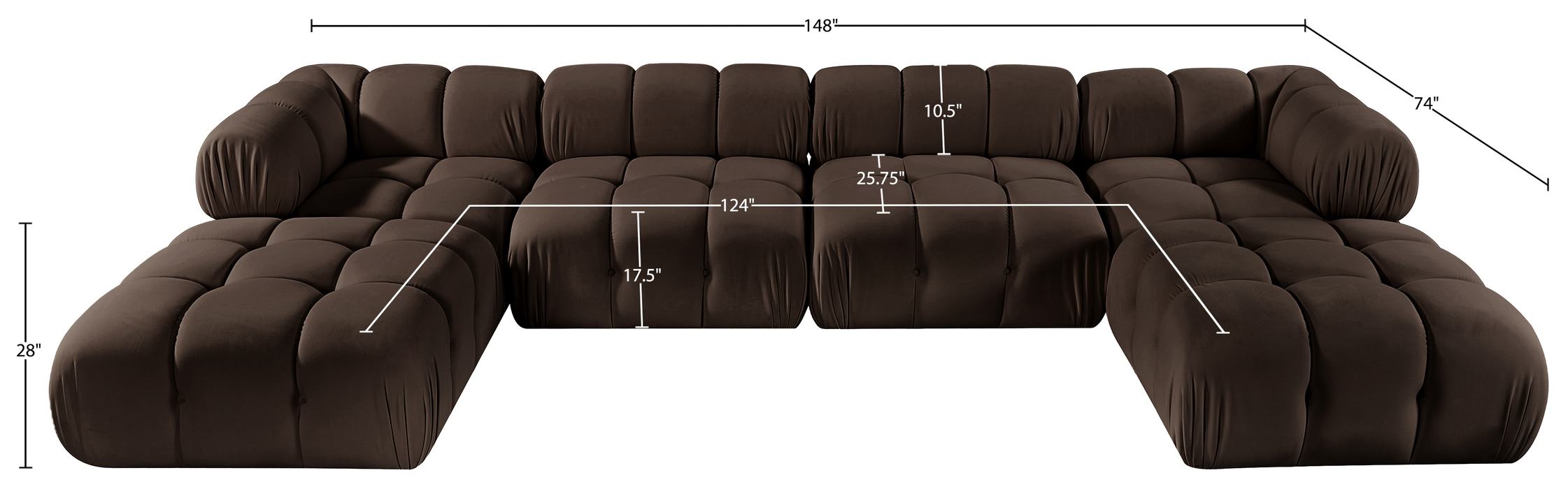 Meridian Furniture - Orin Brown Velvet Performance Fabric Upholstered 6 pc. Sectional - 671Brown-Sec6D - GreatFurnitureDeal