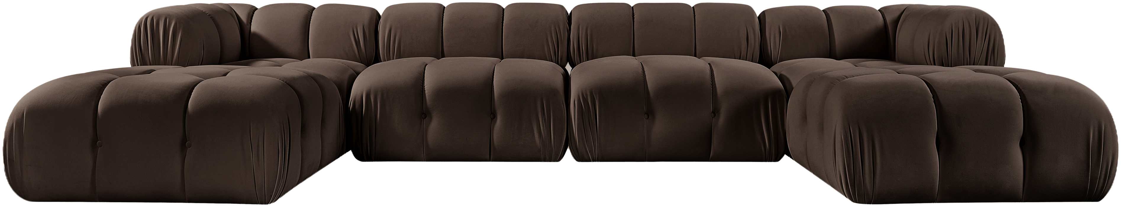 Meridian Furniture - Orin Brown Velvet Performance Fabric Upholstered 6 pc. Sectional - 671Brown-Sec6D - GreatFurnitureDeal