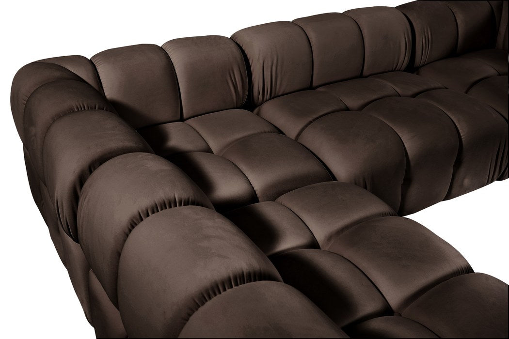 Meridian Furniture - Orin Brown Velvet Performance Fabric Upholstered 6 pc. Sectional - 671Brown-Sec6E - GreatFurnitureDeal
