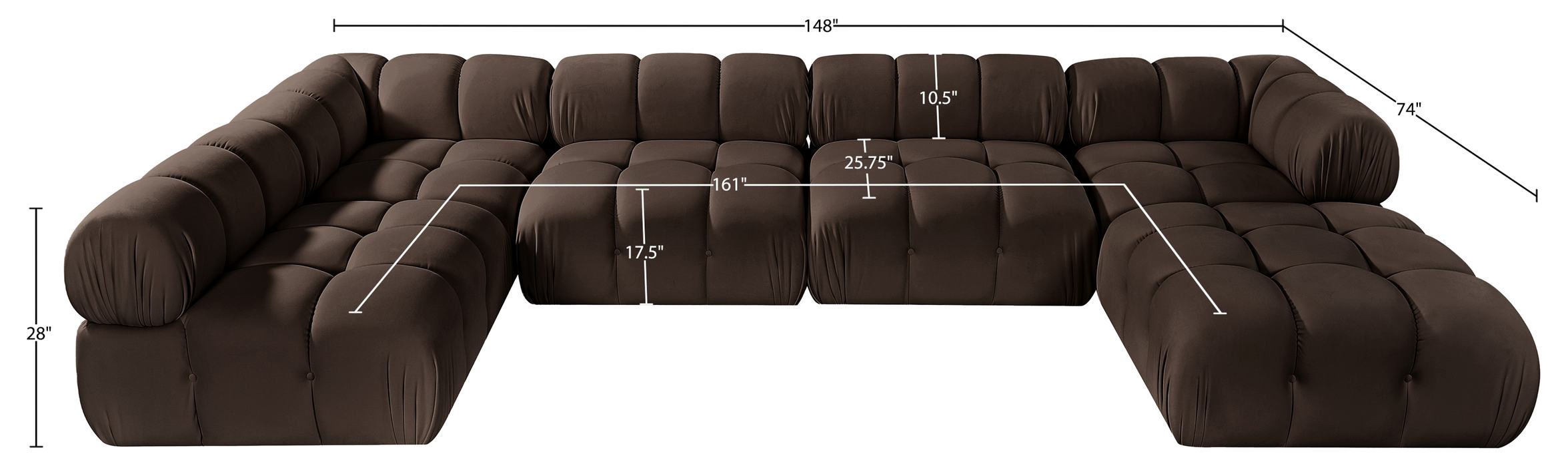 Meridian Furniture - Orin Brown Velvet Performance Fabric Upholstered 6 pc. Sectional - 671Brown-Sec6E - GreatFurnitureDeal