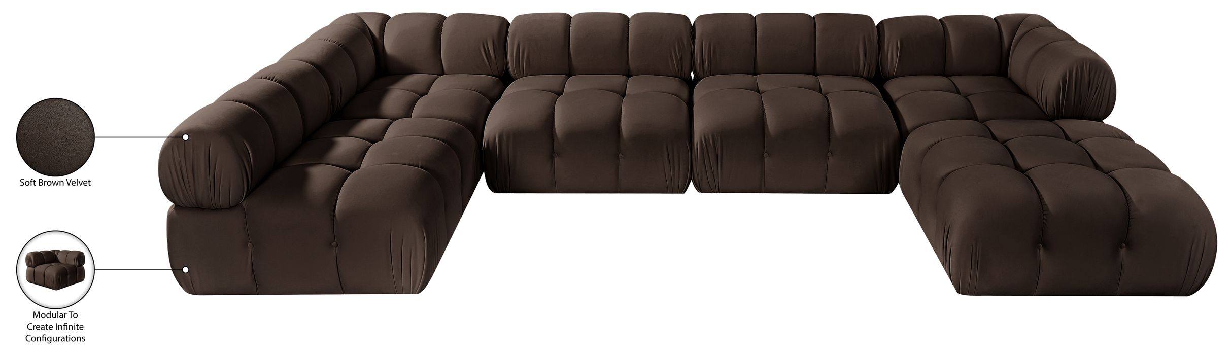 Meridian Furniture - Orin Brown Velvet Performance Fabric Upholstered 6 pc. Sectional - 671Brown-Sec6E - GreatFurnitureDeal