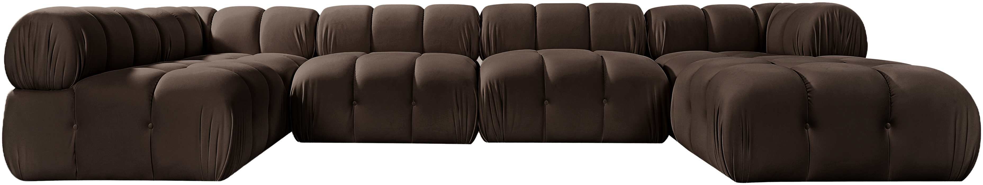 Meridian Furniture - Orin Brown Velvet Performance Fabric Upholstered 6 pc. Sectional - 671Brown-Sec6E - GreatFurnitureDeal