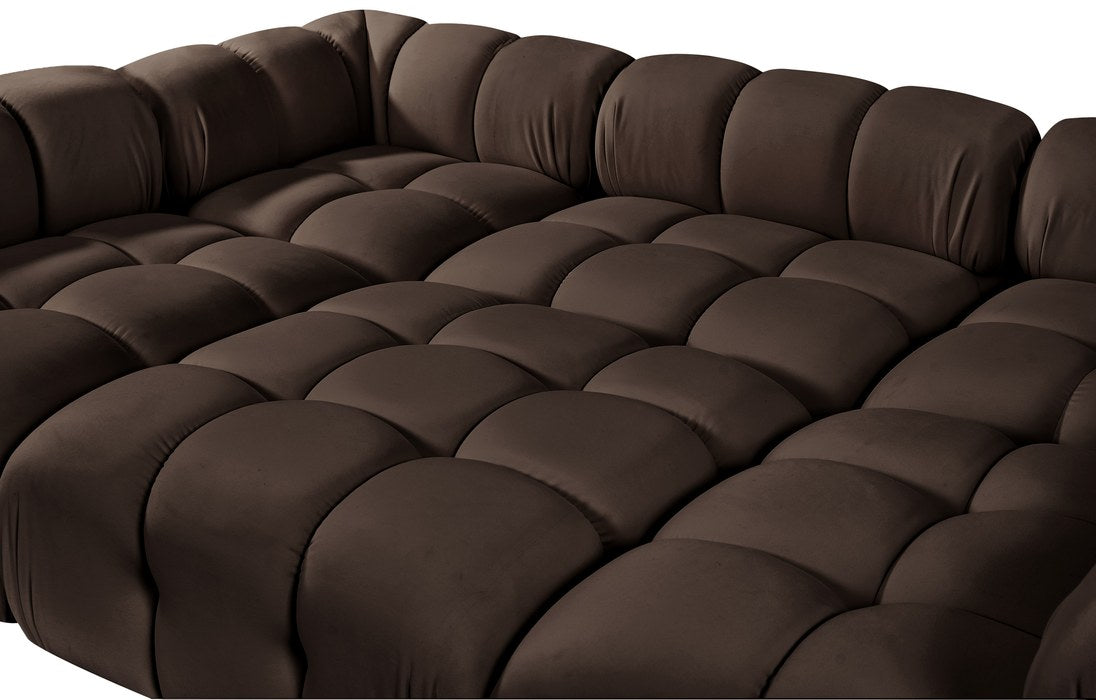 Meridian Furniture - Orin Brown Velvet Performance Fabric Upholstered 6 pc. Sectional - 671Brown-Sec6H - GreatFurnitureDeal