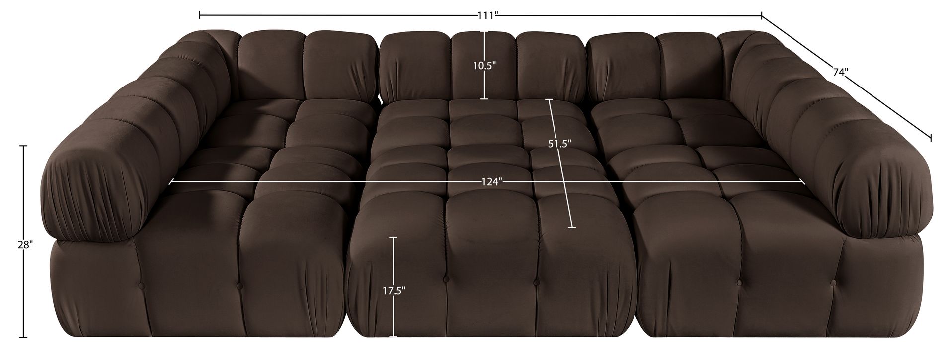 Meridian Furniture - Orin Brown Velvet Performance Fabric Upholstered 6 pc. Sectional - 671Brown-Sec6H - GreatFurnitureDeal
