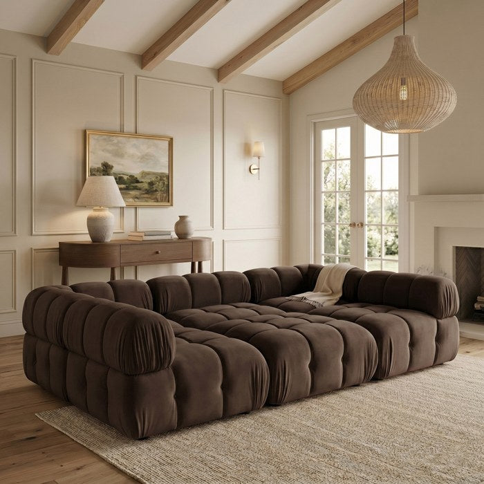 Meridian Furniture - Orin Brown Velvet Performance Fabric Upholstered 6 pc. Sectional - 671Brown-Sec6H - GreatFurnitureDeal