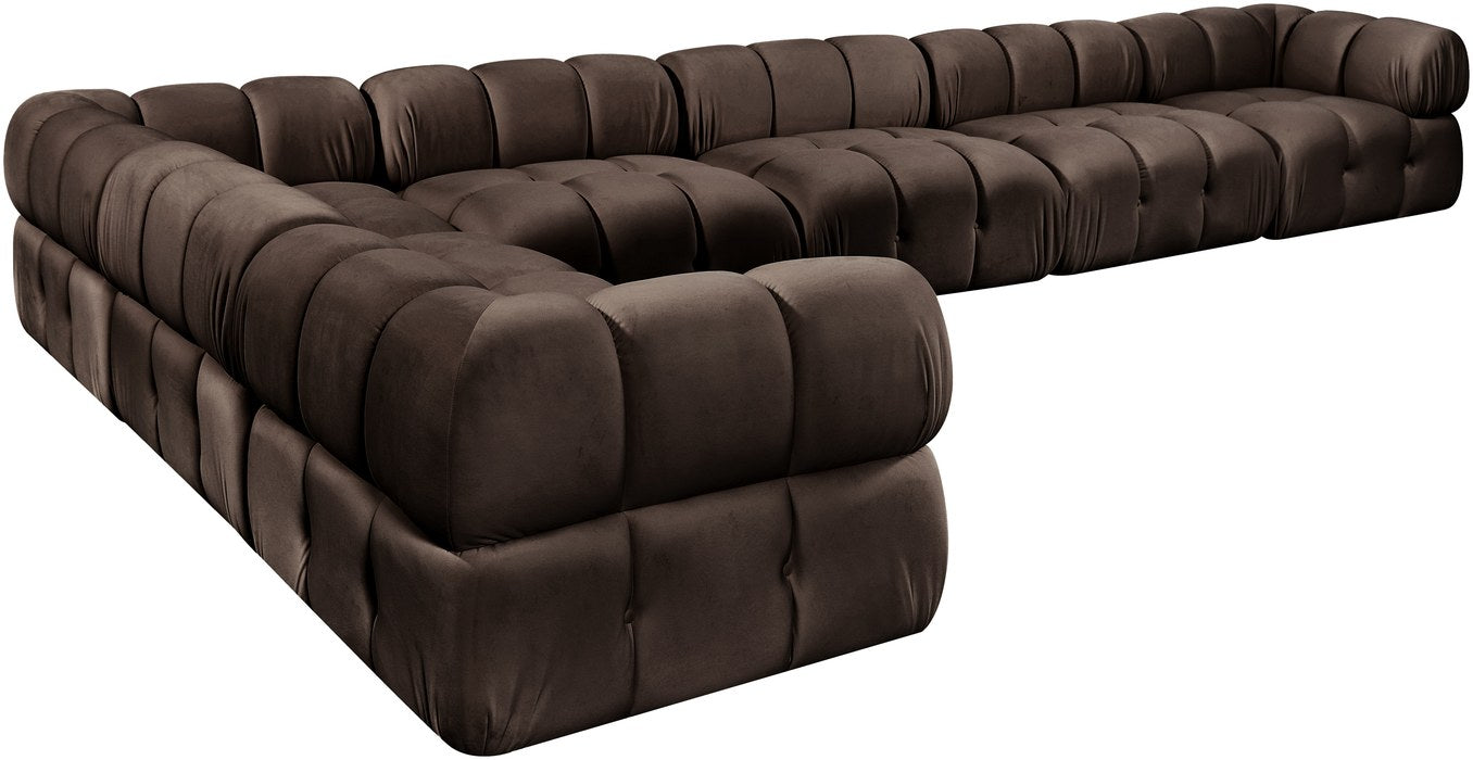 Meridian Furniture - Orin Brown Velvet Performance Fabric Upholstered 7 pc. Sectional - 671Brown-Sec7E - GreatFurnitureDeal