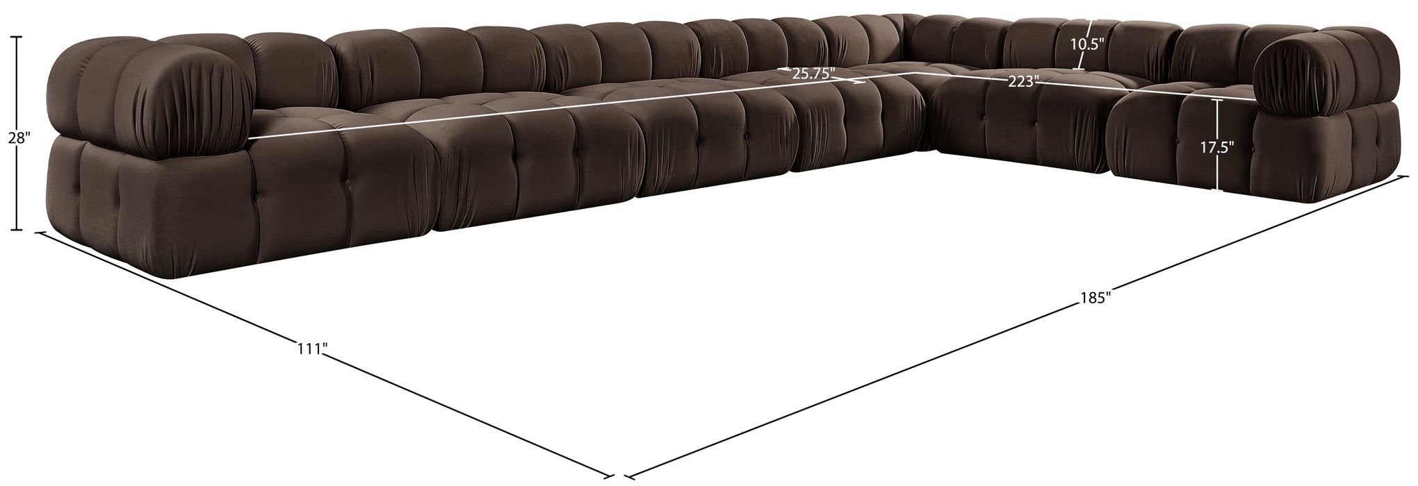 Meridian Furniture - Orin Brown Velvet Performance Fabric Upholstered 7 pc. Sectional - 671Brown-Sec7E - GreatFurnitureDeal
