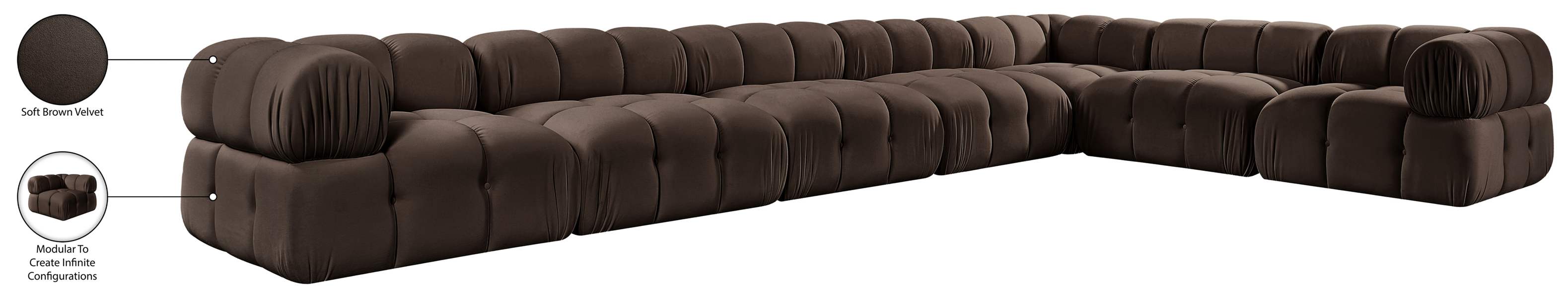 Meridian Furniture - Orin Brown Velvet Performance Fabric Upholstered 7 pc. Sectional - 671Brown-Sec7E - GreatFurnitureDeal