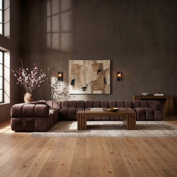 Meridian Furniture - Orin Brown Velvet Performance Fabric Upholstered 7 pc. Sectional - 671Brown-Sec7E - GreatFurnitureDeal