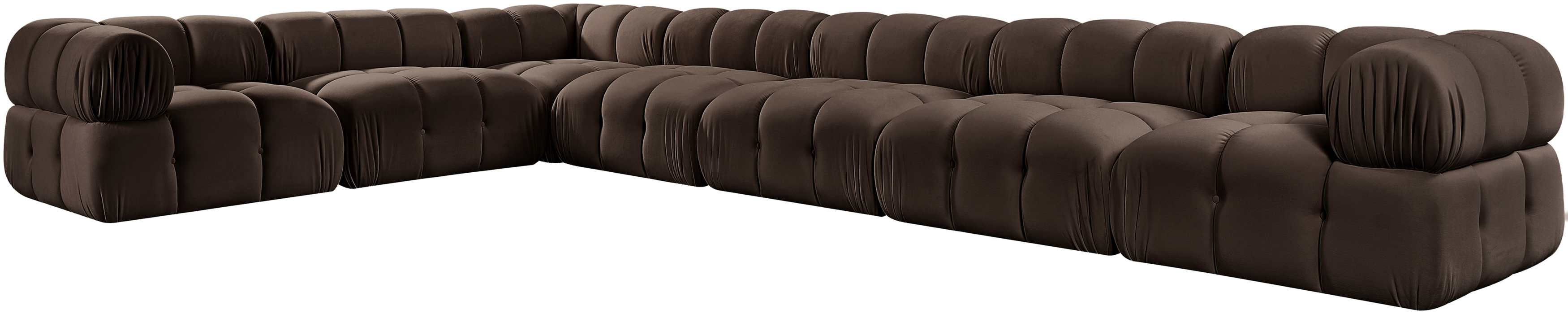 Meridian Furniture - Orin Brown Velvet Performance Fabric Upholstered 7 pc. Sectional - 671Brown-Sec7E - GreatFurnitureDeal