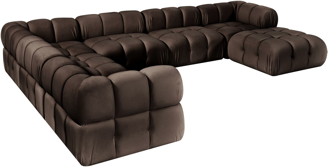Meridian Furniture - Orin Brown Velvet Performance Fabric Upholstered 7 pc. Sectional - 671Brown-Sec7H - GreatFurnitureDeal