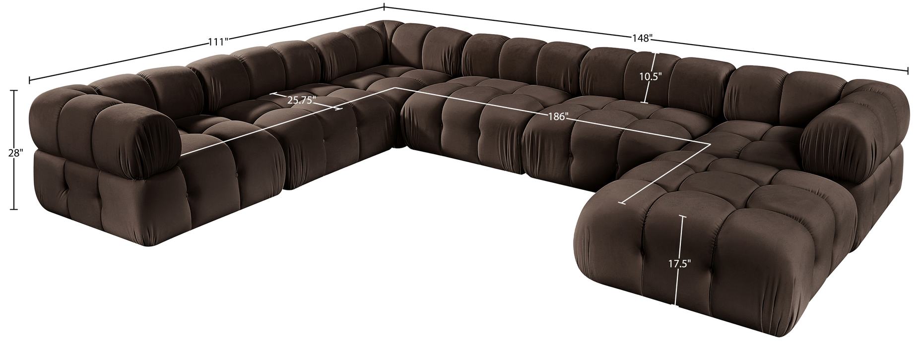 Meridian Furniture - Orin Brown Velvet Performance Fabric Upholstered 7 pc. Sectional - 671Brown-Sec7H - GreatFurnitureDeal