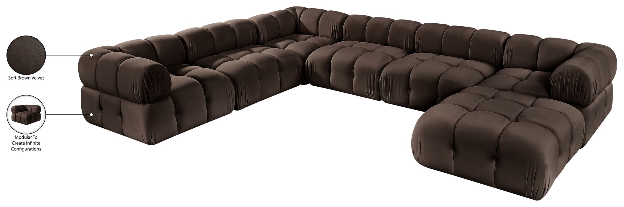 Meridian Furniture - Orin Brown Velvet Performance Fabric Upholstered 7 pc. Sectional - 671Brown-Sec7H - GreatFurnitureDeal