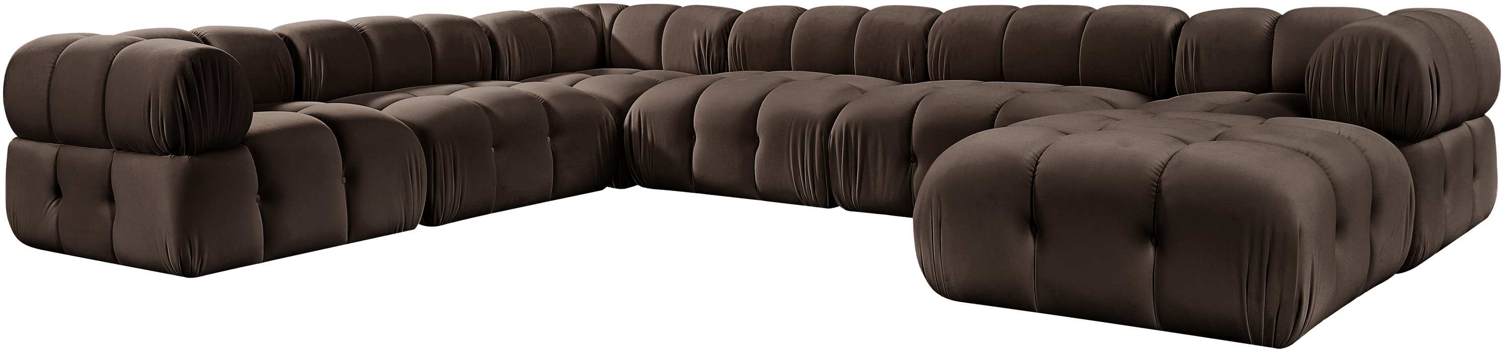 Meridian Furniture - Orin Brown Velvet Performance Fabric Upholstered 7 pc. Sectional - 671Brown-Sec7H - GreatFurnitureDeal