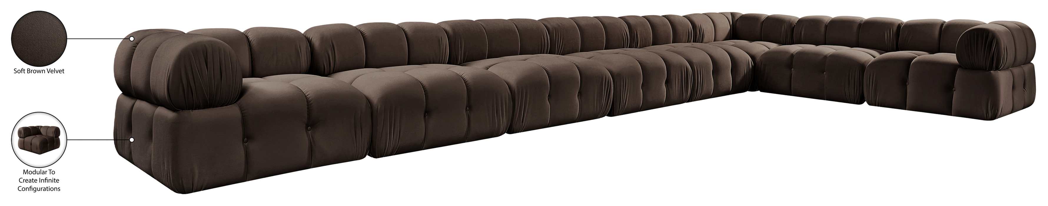 Meridian Furniture - Orin Brown Velvet Performance Fabric Upholstered 8 pc. Sectional - 671Brown-Sec8B - GreatFurnitureDeal