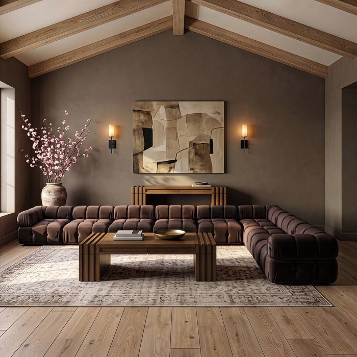 Meridian Furniture - Orin Brown Velvet Performance Fabric Upholstered 8 pc. Sectional - 671Brown-Sec8B - GreatFurnitureDeal