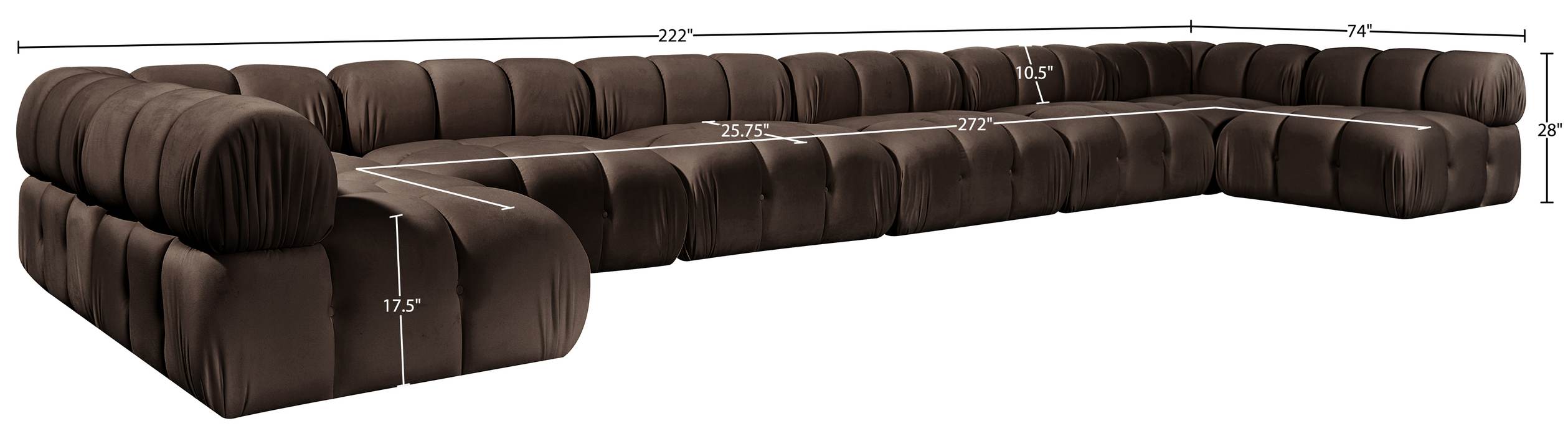 Meridian Furniture - Orin Brown Velvet Performance Fabric Upholstered 8 pc. Sectional - 671Brown-Sec8C - GreatFurnitureDeal