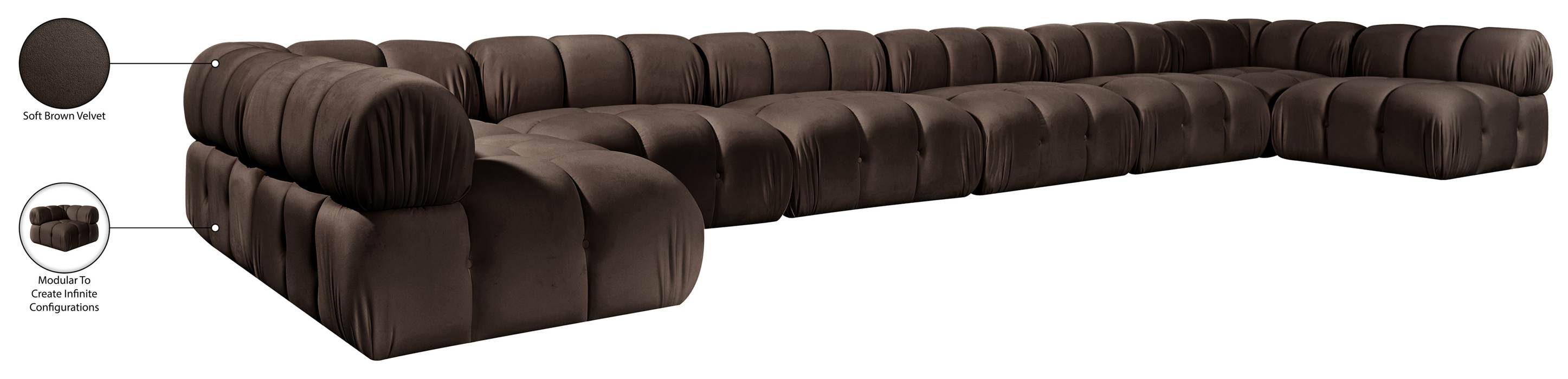 Meridian Furniture - Orin Brown Velvet Performance Fabric Upholstered 8 pc. Sectional - 671Brown-Sec8C - GreatFurnitureDeal