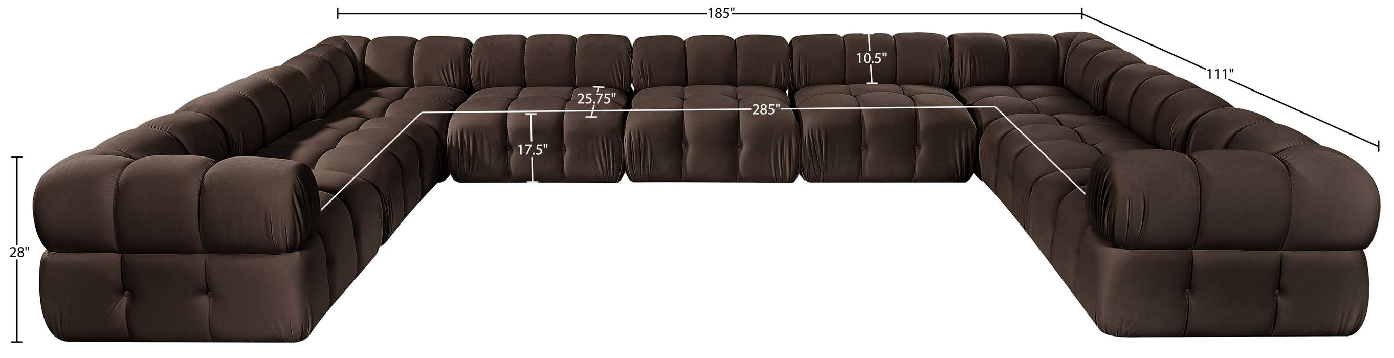 Meridian Furniture - Orin Brown Velvet Performance Fabric Upholstered 9 pc. Sectional - 671Brown-Sec9A - GreatFurnitureDeal