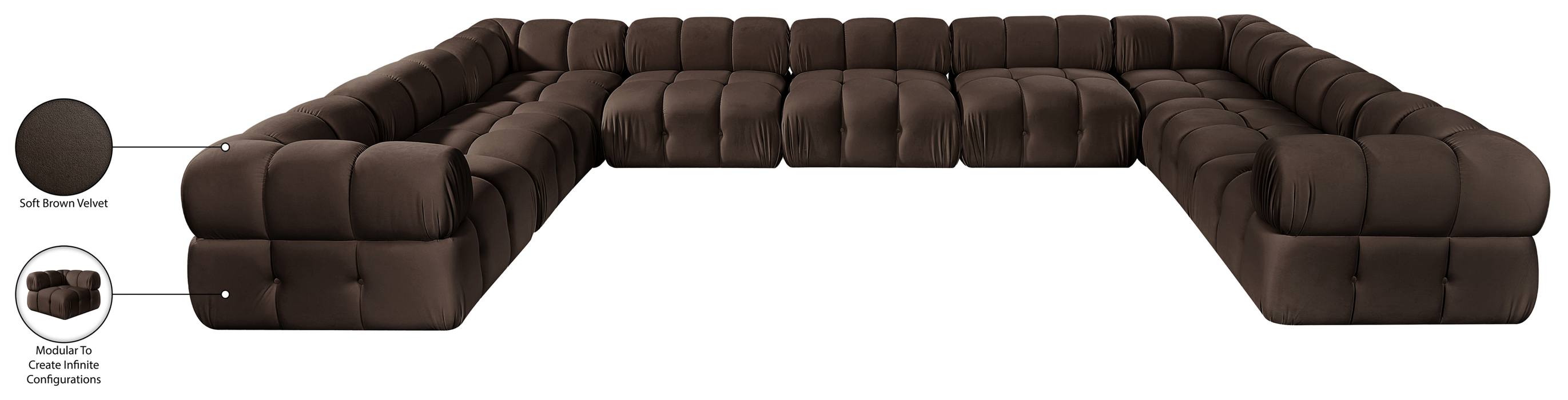 Meridian Furniture - Orin Brown Velvet Performance Fabric Upholstered 9 pc. Sectional - 671Brown-Sec9A - GreatFurnitureDeal