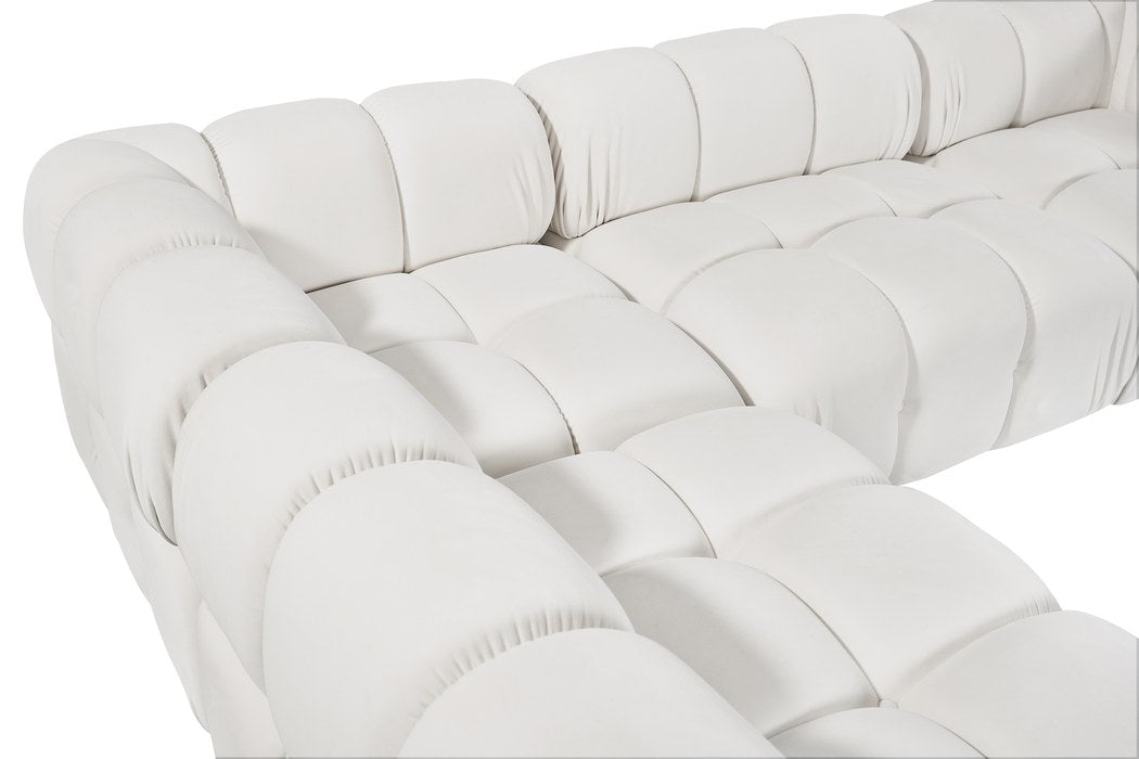 Meridian Furniture - Orin Cream Velvet Performance Fabric Upholstered 6 pc. Sectional - 671Cream-Sec6E - GreatFurnitureDeal