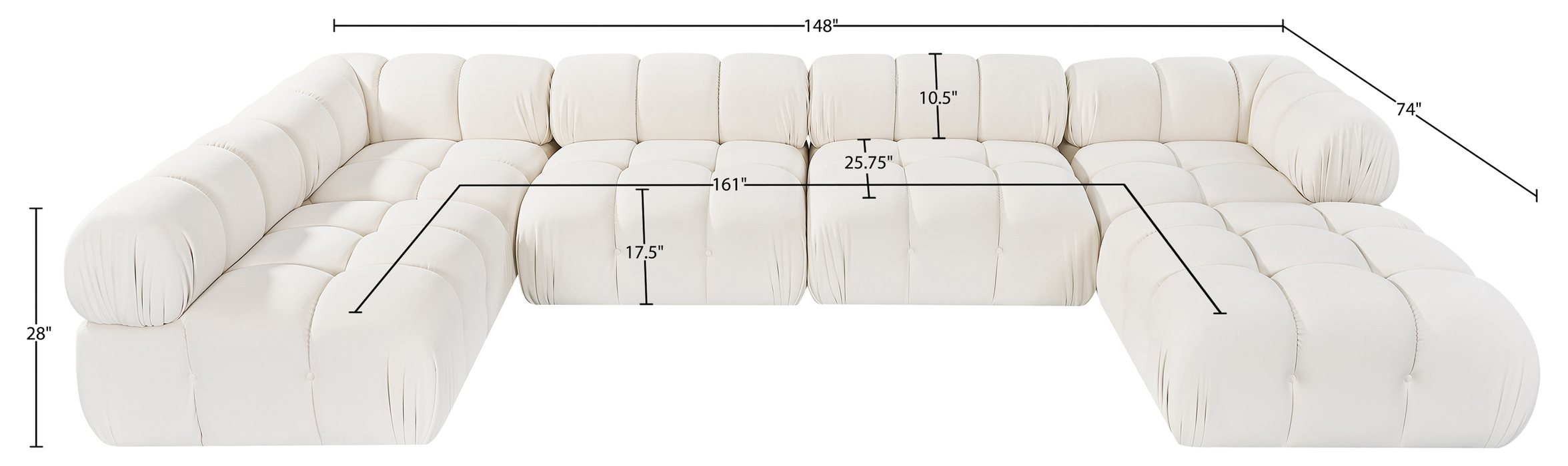 Meridian Furniture - Orin Cream Velvet Performance Fabric Upholstered 6 pc. Sectional - 671Cream-Sec6E - GreatFurnitureDeal