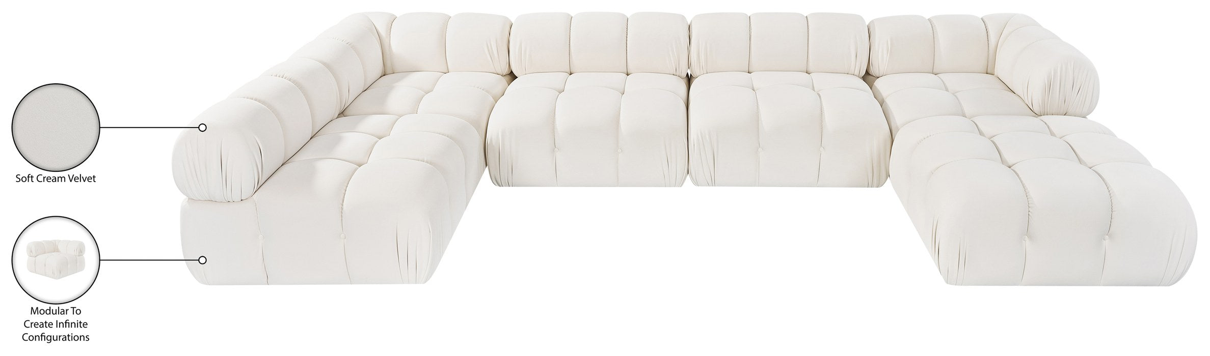 Meridian Furniture - Orin Cream Velvet Performance Fabric Upholstered 6 pc. Sectional - 671Cream-Sec6E - GreatFurnitureDeal