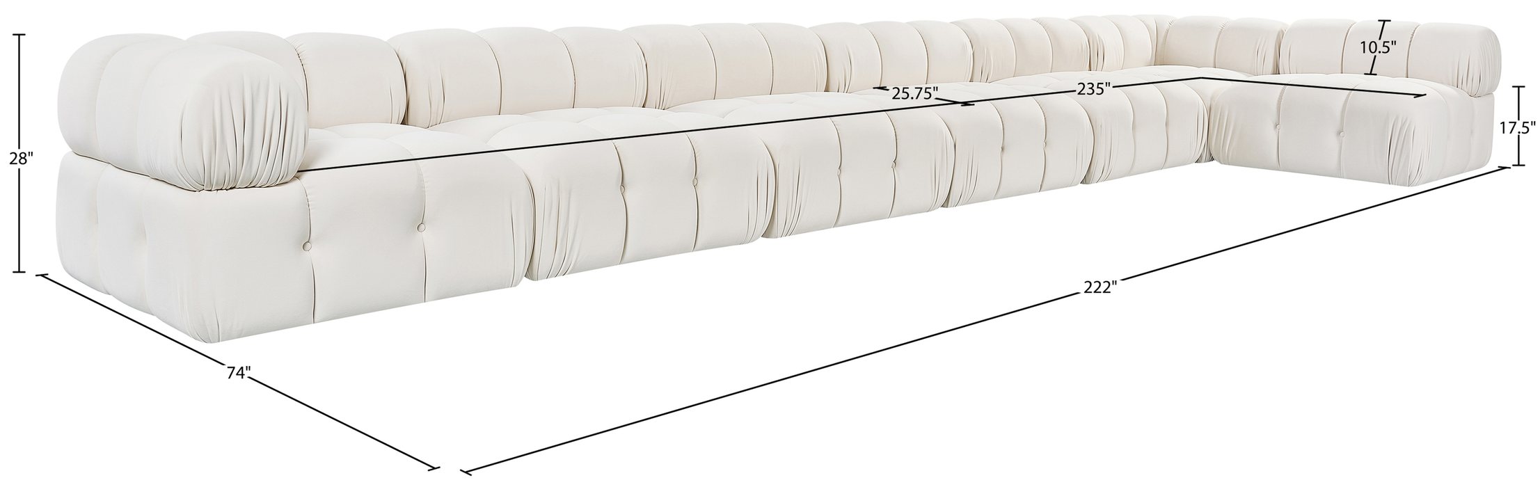 Meridian Furniture - Orin Cream Velvet Performance Fabric Upholstered 7 pc. Sectional - 671Cream-Sec7F - GreatFurnitureDeal