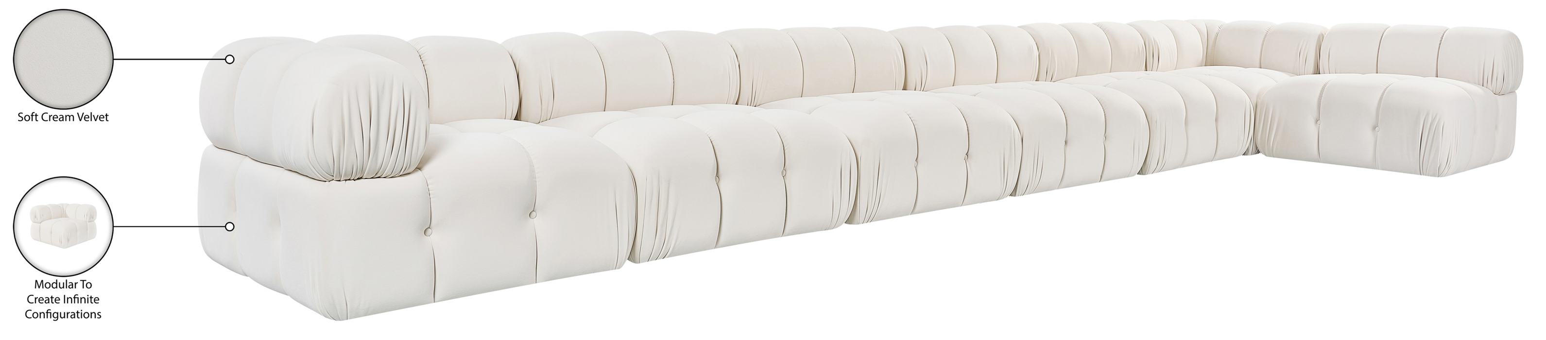 Meridian Furniture - Orin Cream Velvet Performance Fabric Upholstered 7 pc. Sectional - 671Cream-Sec7F - GreatFurnitureDeal