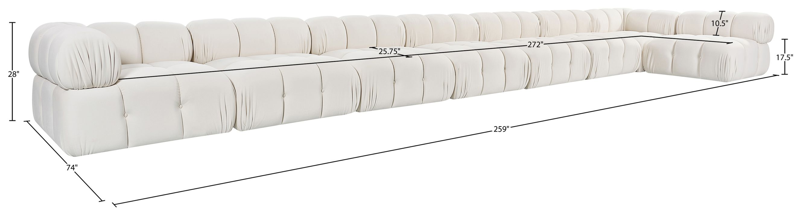 Meridian Furniture - Orin Cream Velvet Performance Fabric Upholstered 8 pc. Sectional - 671Cream-Sec8D - GreatFurnitureDeal