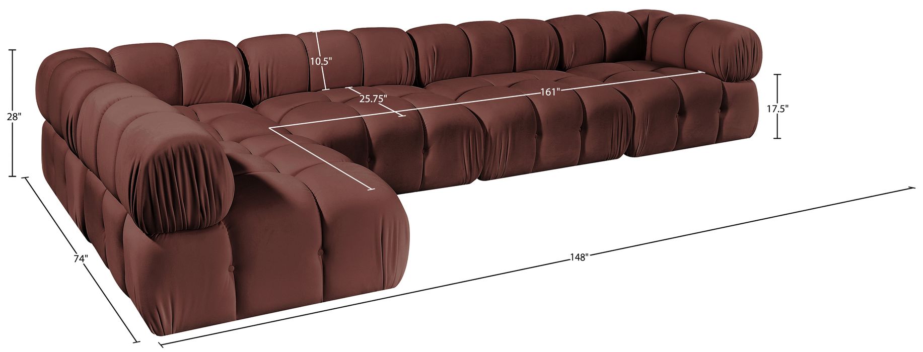 Meridian Furniture - Orin Rose Velvet Performance Fabric Upholstered 5 pc. Sectional - 671Rose-Sec5E - GreatFurnitureDeal
