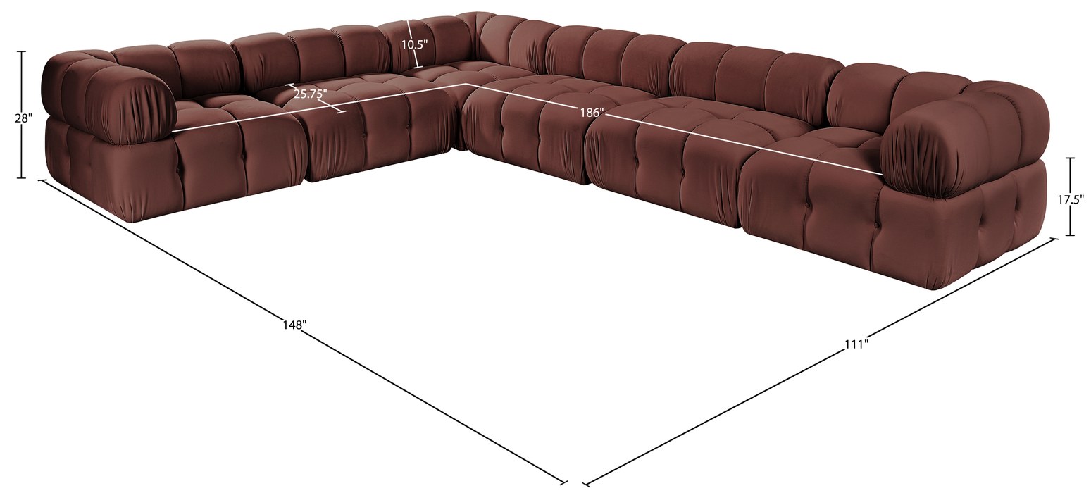 Meridian Furniture - Orin Rose Velvet Performance Fabric Upholstered 6 pc. Sectional - 671Rose-Sec6A - GreatFurnitureDeal