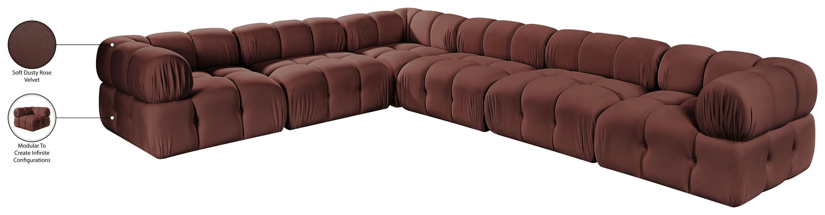 Meridian Furniture - Orin Rose Velvet Performance Fabric Upholstered 6 pc. Sectional - 671Rose-Sec6A - GreatFurnitureDeal