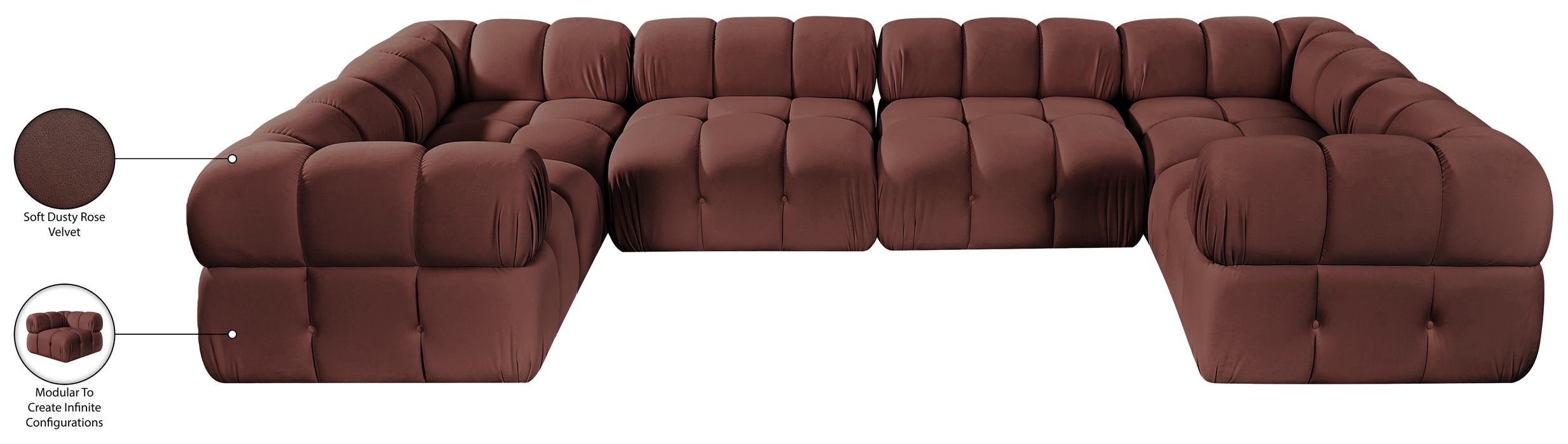 Meridian Furniture - Orin Rose Velvet Performance Fabric Upholstered 6 pc. Sectional - 671Rose-Sec6G - GreatFurnitureDeal