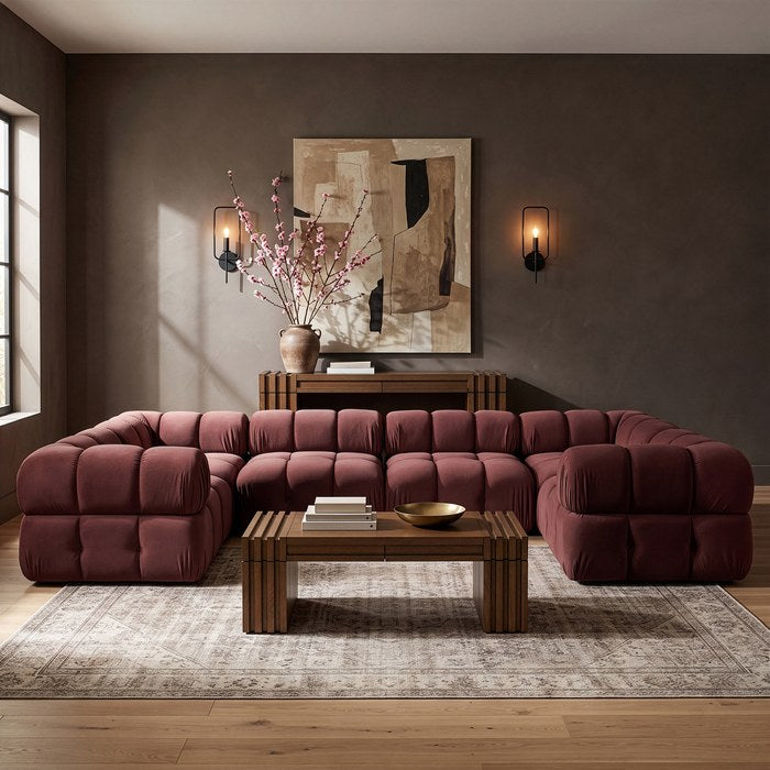 Meridian Furniture - Orin Rose Velvet Performance Fabric Upholstered 6 pc. Sectional - 671Rose-Sec6G - GreatFurnitureDeal