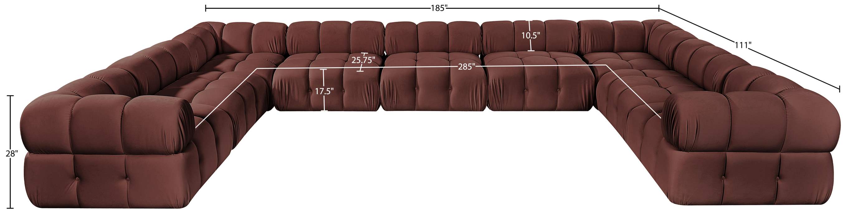 Meridian Furniture - Orin Rose Velvet Performance Fabric Upholstered 9 pc. Sectional - 671Rose-Sec9A - GreatFurnitureDeal
