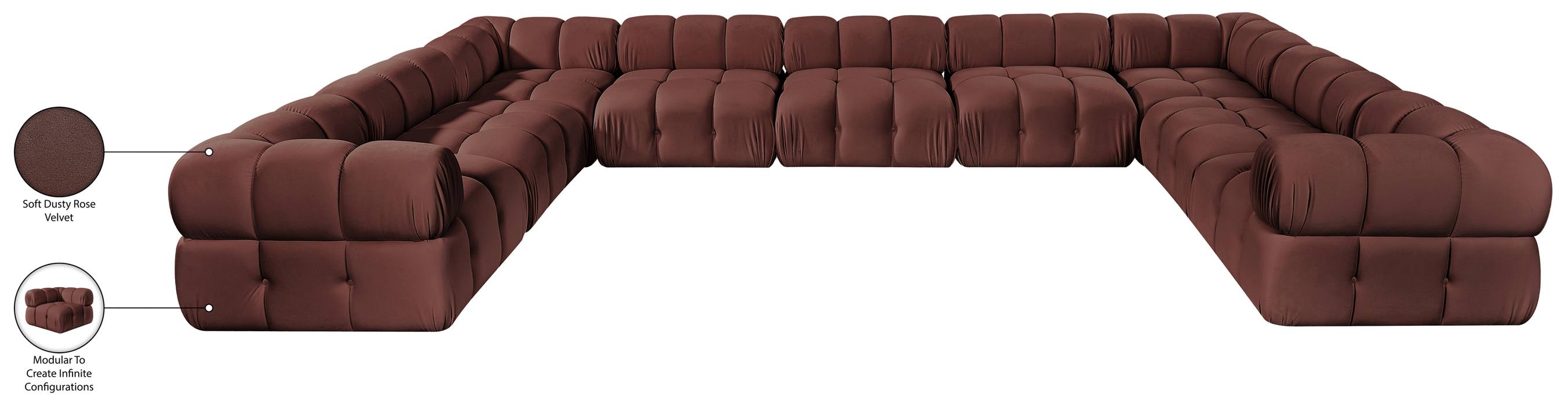 Meridian Furniture - Orin Rose Velvet Performance Fabric Upholstered 9 pc. Sectional - 671Rose-Sec9A - GreatFurnitureDeal