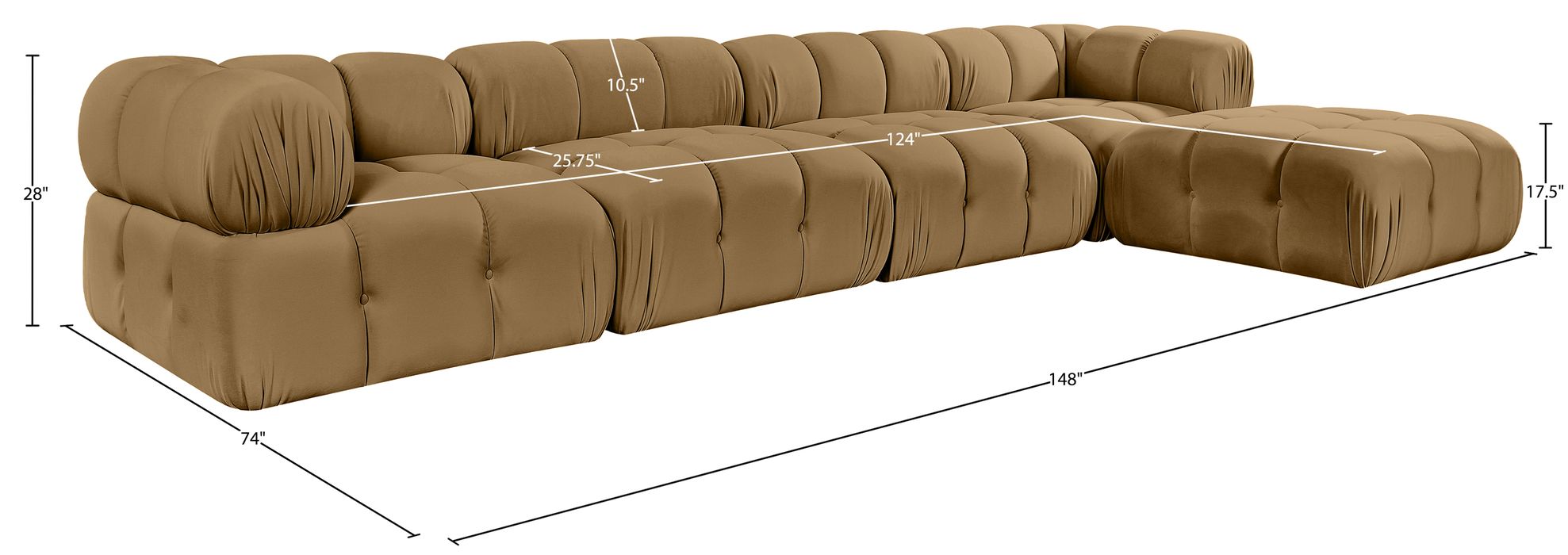 Meridian Furniture - Orin Saddle Velvet Performance Fabric Upholstered 5 pc. Sectional - 671Saddle-Sec5B - GreatFurnitureDeal