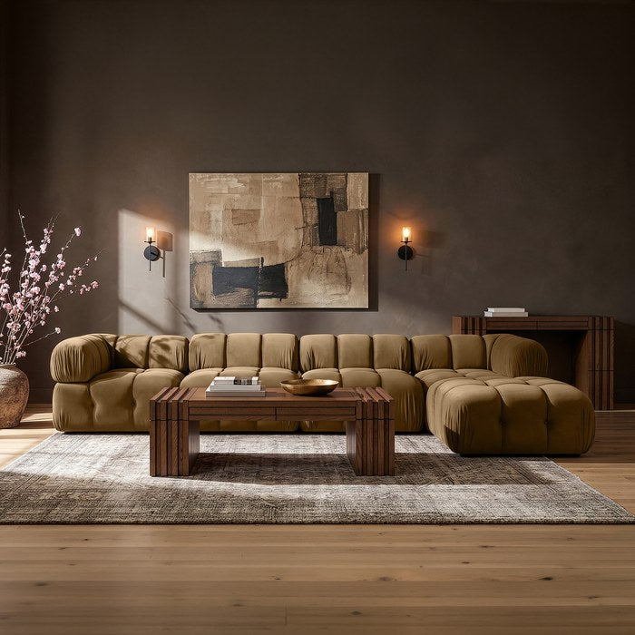 Meridian Furniture - Orin Saddle Velvet Performance Fabric Upholstered 5 pc. Sectional - 671Saddle-Sec5B - GreatFurnitureDeal