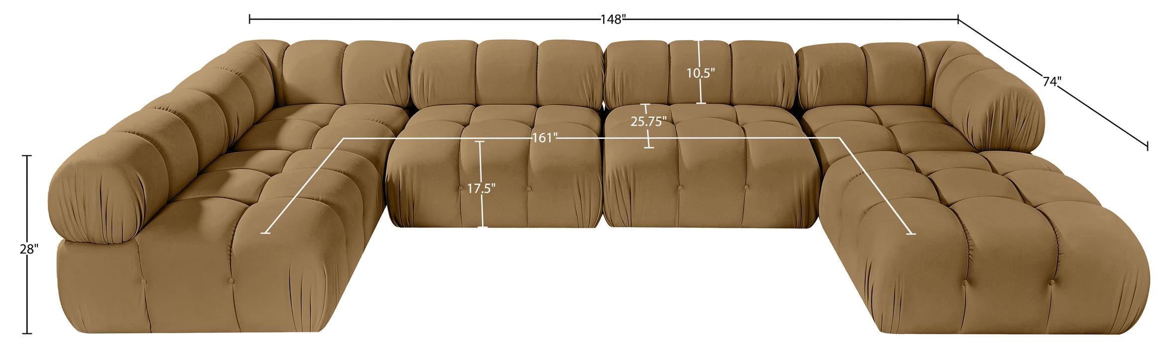 Meridian Furniture - Orin Saddle Velvet Performance Fabric Upholstered 6 pc. Sectional - 671Saddle-Sec6E - GreatFurnitureDeal