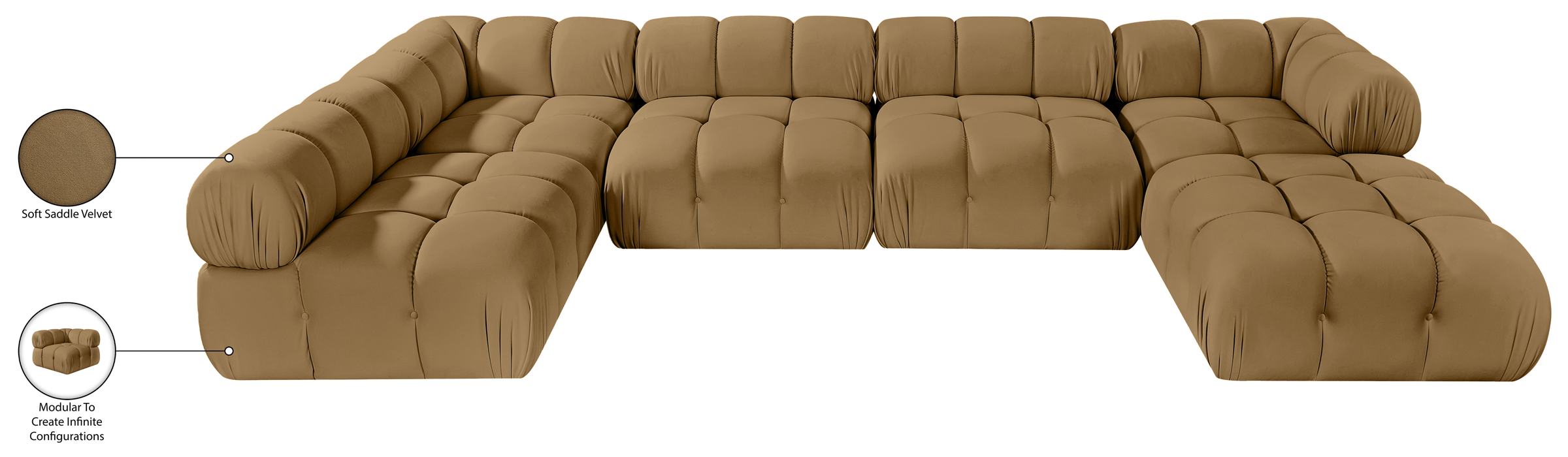Meridian Furniture - Orin Saddle Velvet Performance Fabric Upholstered 6 pc. Sectional - 671Saddle-Sec6E - GreatFurnitureDeal